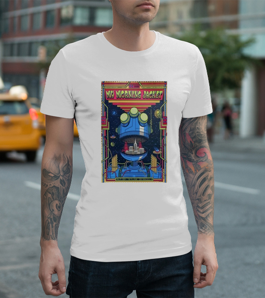My Morning Jacket The Fillmore San Francisco May 27 2024 Psychedelic Robot Cityscape T-Shirt