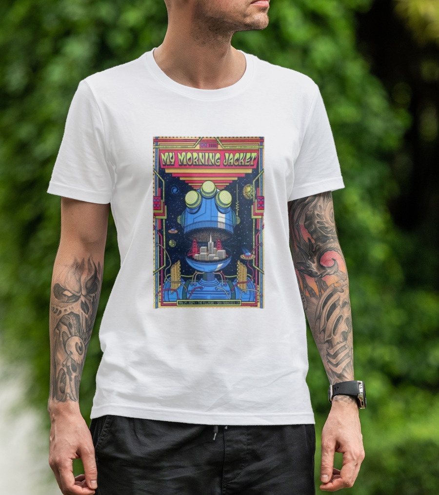 My Morning Jacket The Fillmore San Francisco May 27 2024 Psychedelic Robot Cityscape T-Shirt
