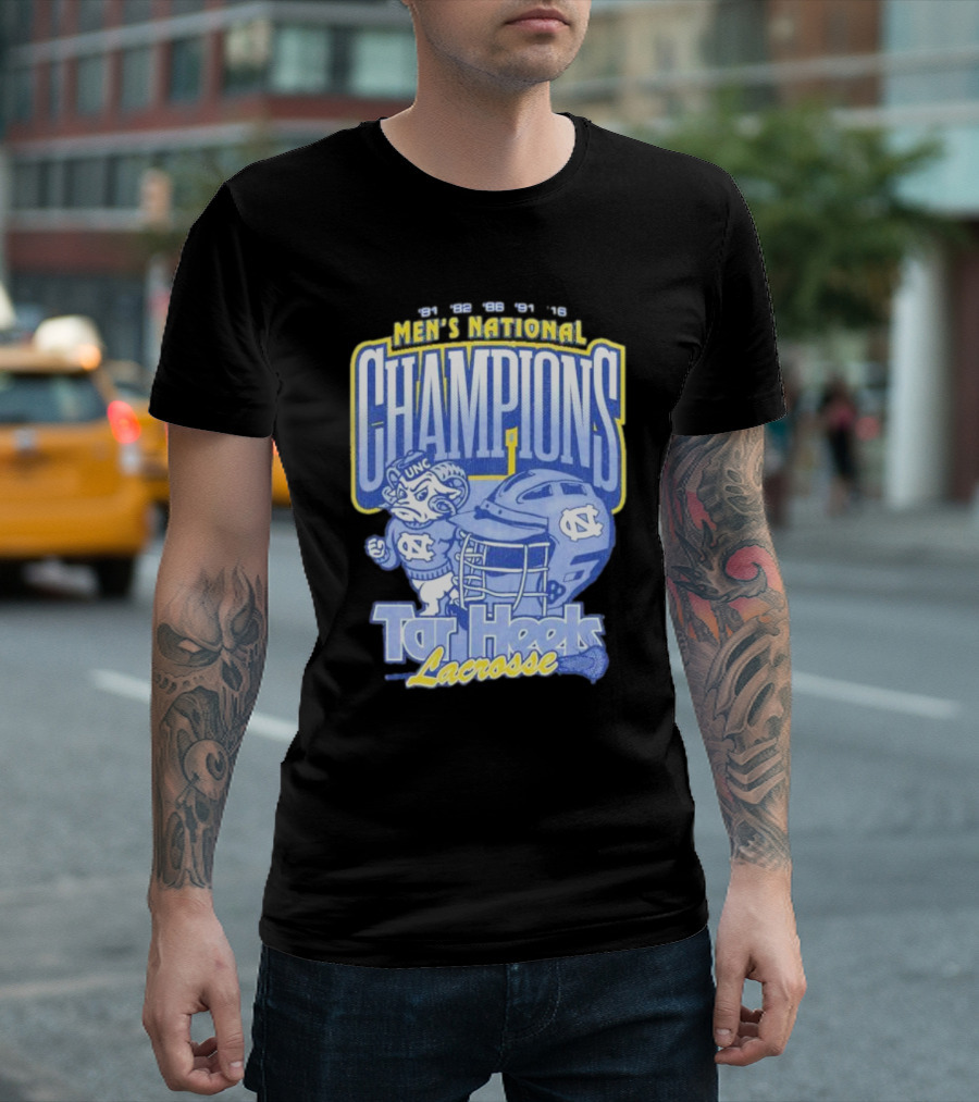 North Carolina Tar Heels Men's National Champions Lacrosse UNC 5x NCAA Titles 81 82 86 91 16 T-Shirt