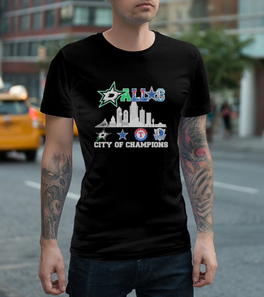 Dallas City of Champions 2024 Stars Cowboys Mavericks Texas Rangers T-Shirt