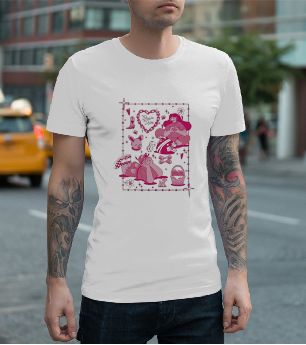 Barrio Drive Picnic Neon Heart Love Basket Motif T-Shirt