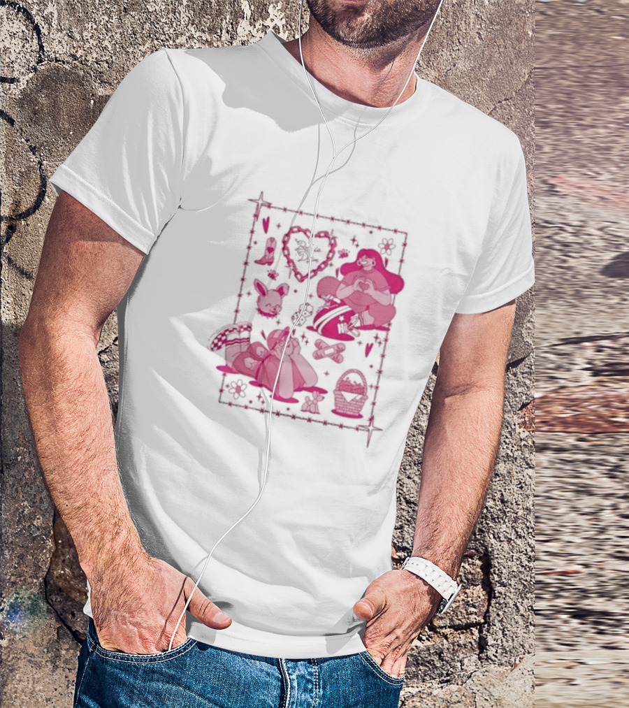 Barrio Drive Picnic Neon Heart Love Basket Motif T-Shirt