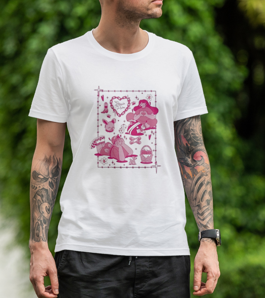 Barrio Drive Picnic Neon Heart Love Basket Motif T-Shirt