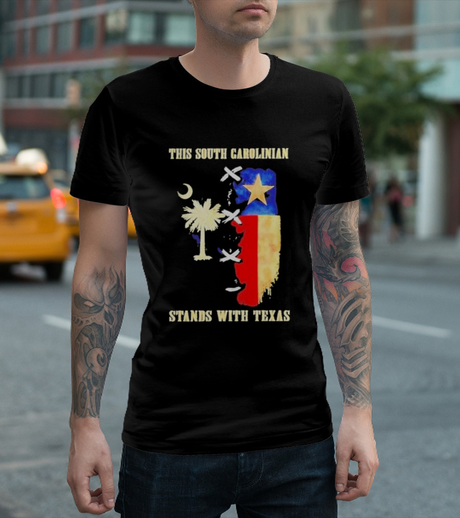 This South Carolinian Supports Unity with Texas Featuring State Symbols and Crescent Moon T-Shirt