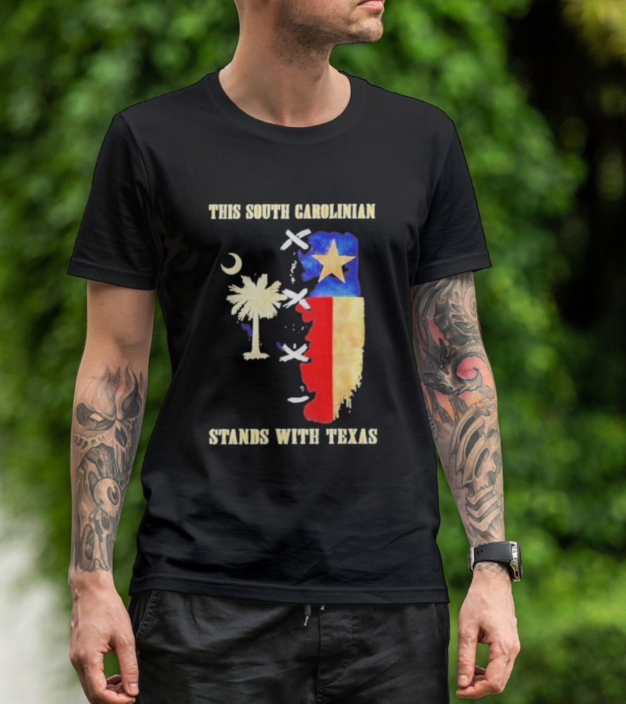 This South Carolinian Supports Unity With Texas Featuring State Symbols And Crescent Moon T-Shirt