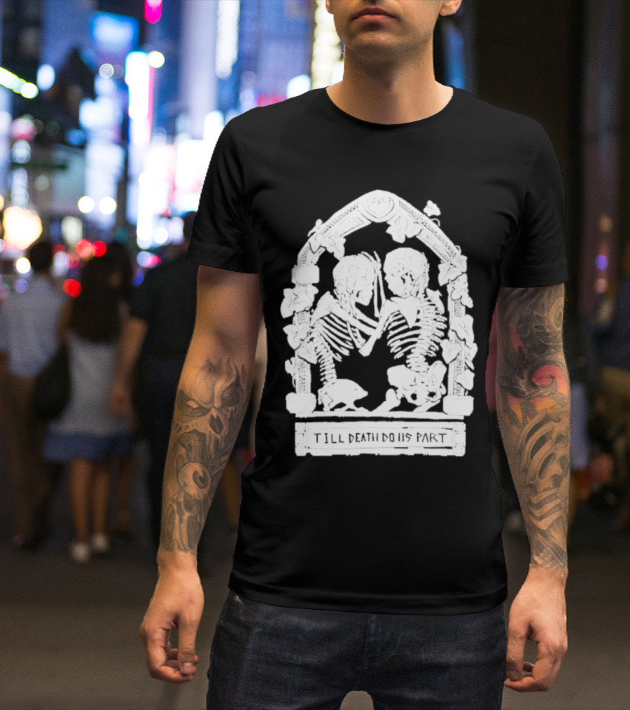 Till Death Do Us Part Skeleton Gothic Arch Motif T-Shirt