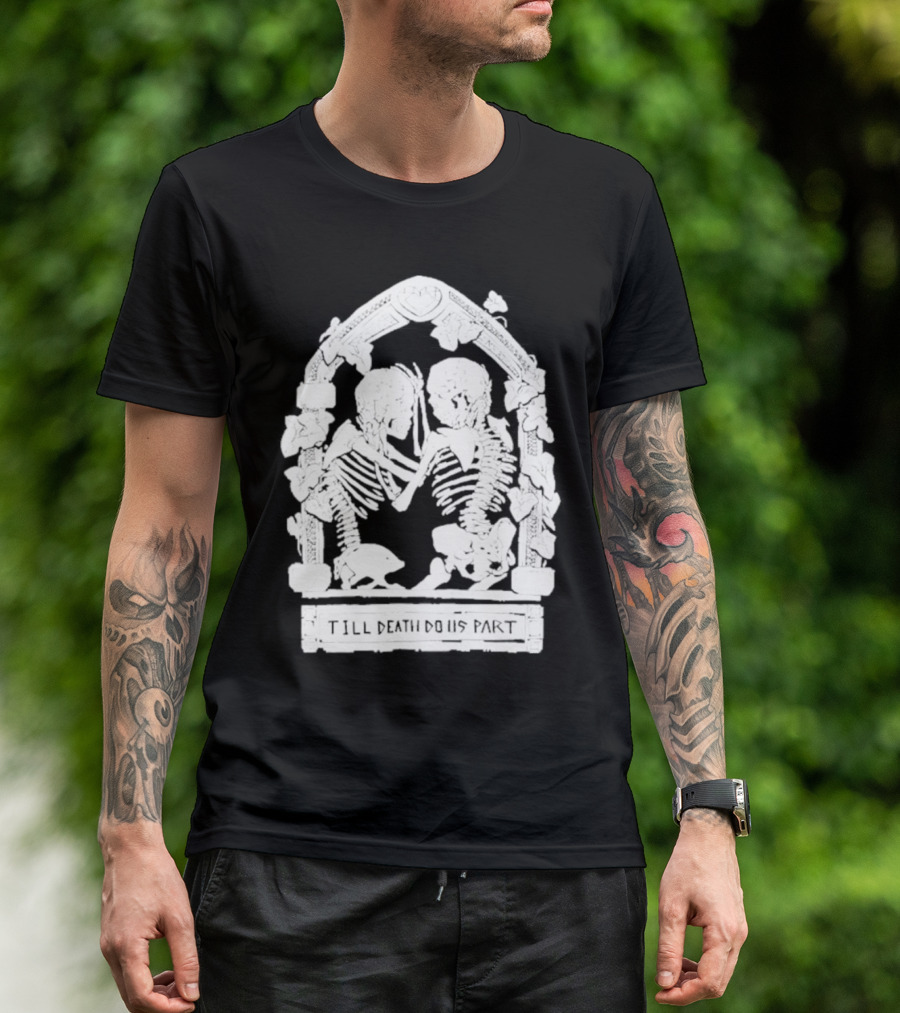 Till Death Do Us Part Skeleton Gothic Arch Motif T-Shirt