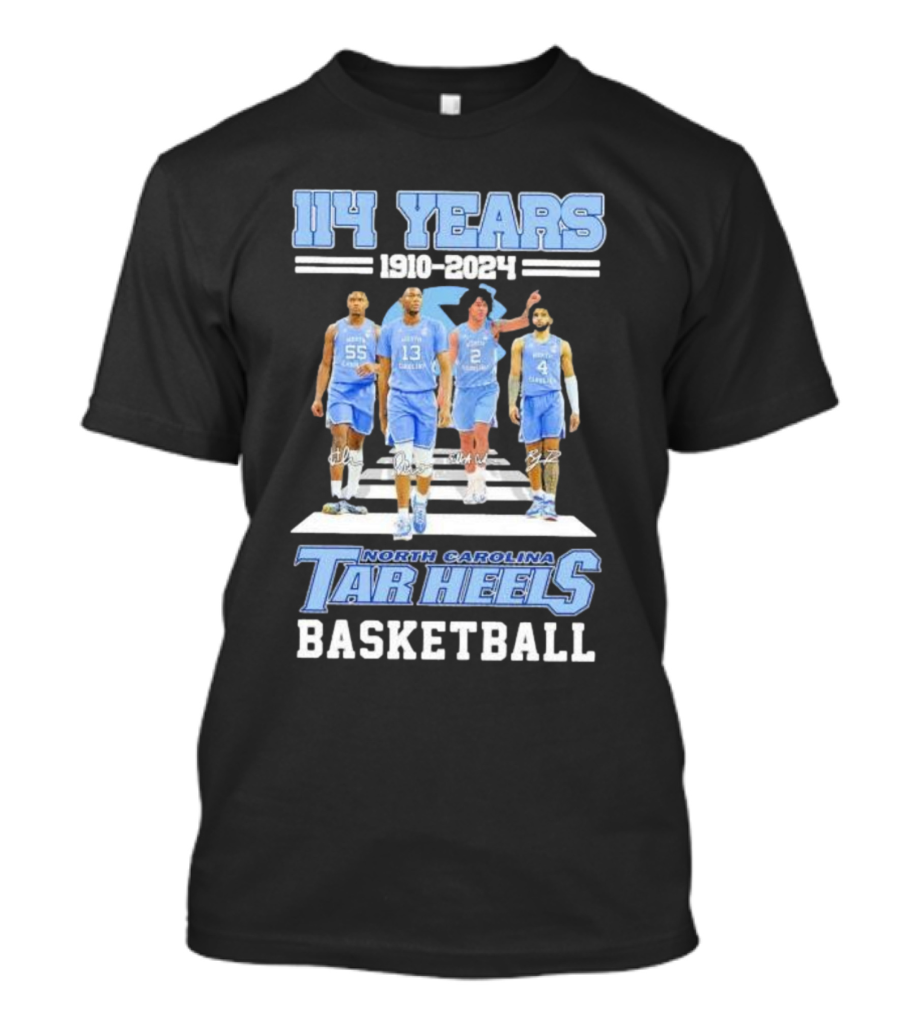 North Carolina Tar Heels Basketball 114 Years 1910-2024 Players Signatures T-Shirt