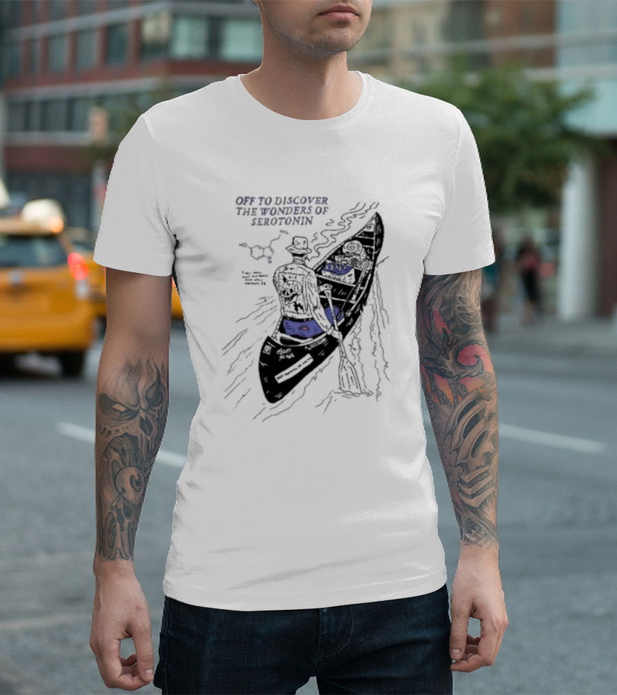Off To Discover The Wonders Of Serotonin Adventure in Psychedelic Canoe with Molecule Diagram T-Shirt