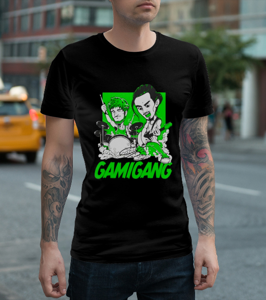 Gami Gang Origami Angel Anime Drummer Guitarist Duo T-Shirt