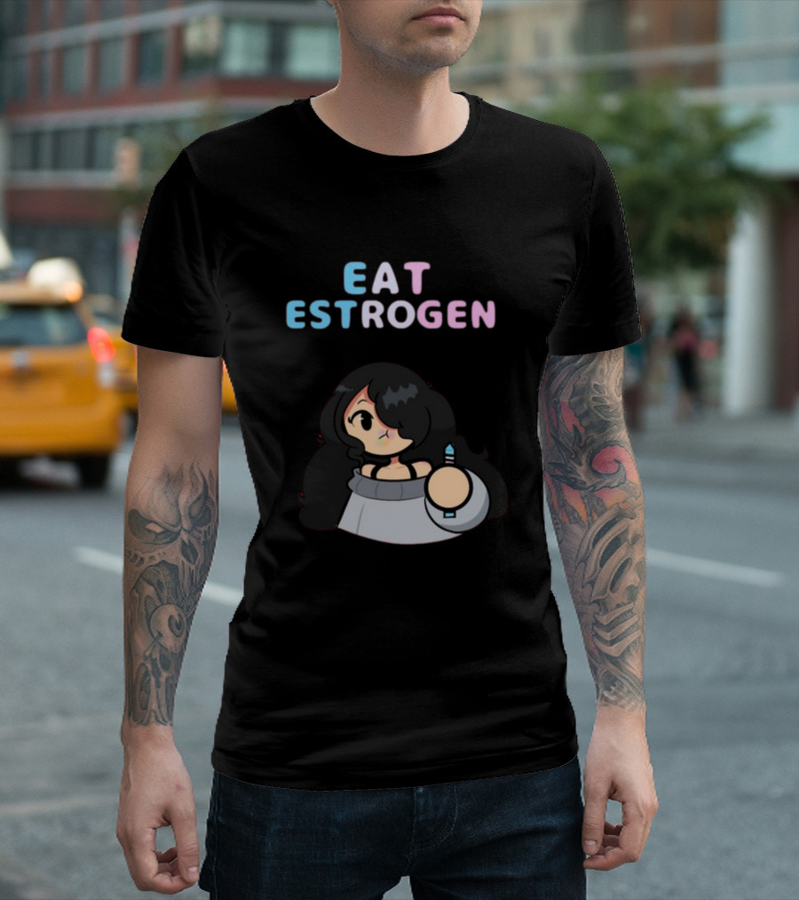Eat Estrogen Cartoon Character Holding Syringe T-Shirt