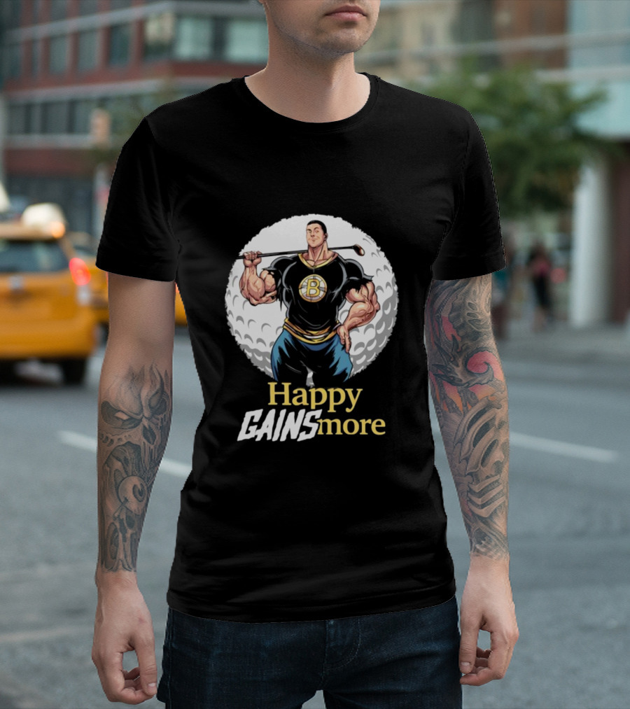 Nick Walker Happy Gainsmore Muscular Cartoon Character with Golf Club T-Shirt