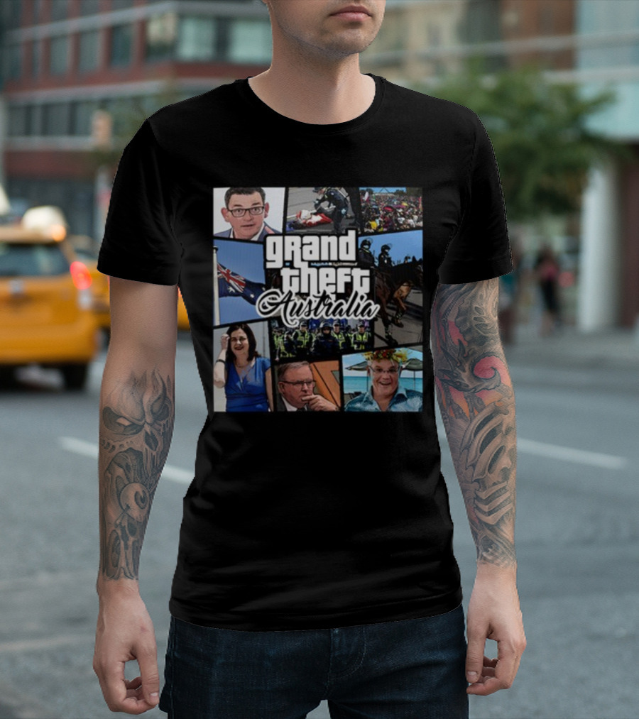 Aussiebotstudio Grand Theft Australia Melbourne Police Political Satire T-Shirt
