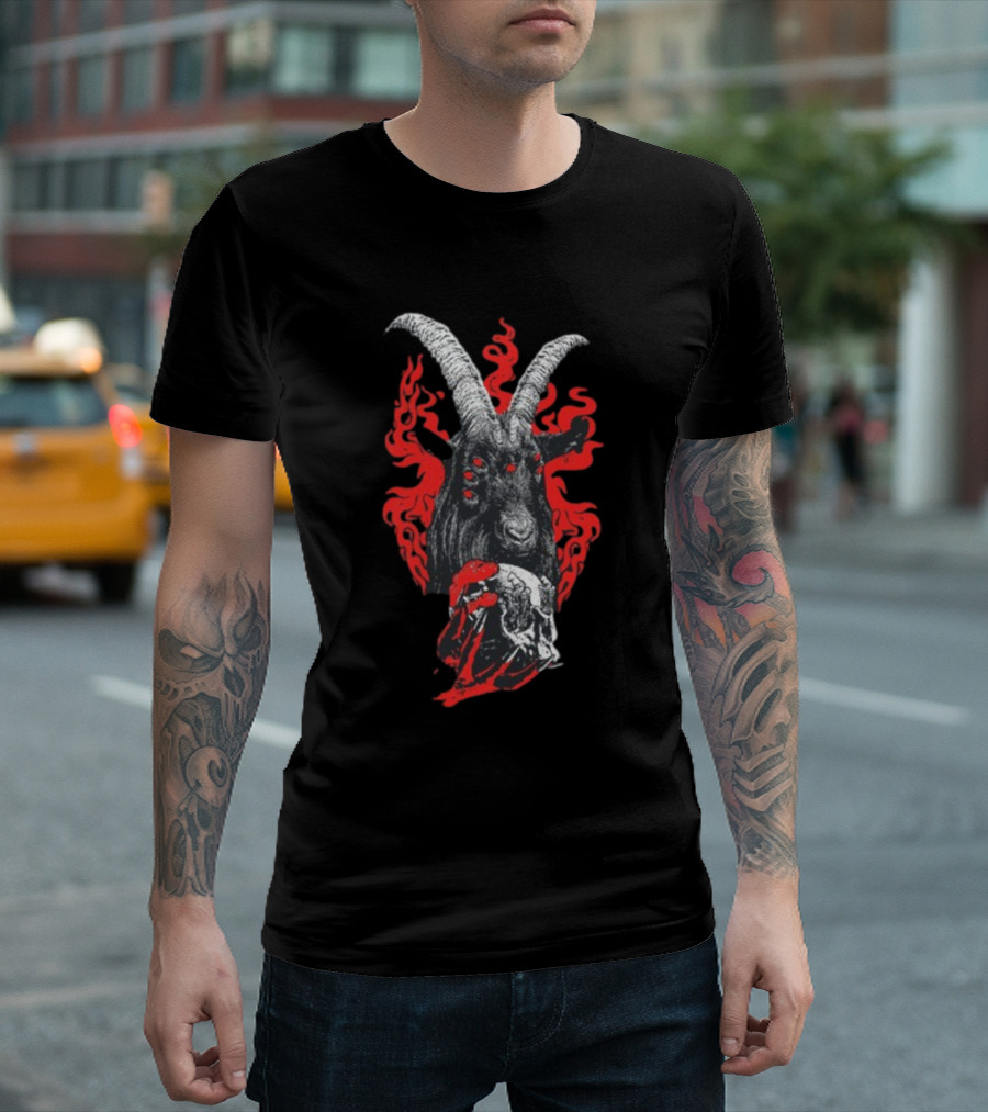 Blackcraft Cult Baphomet Goat Devil Hexed Hooves Red Flames T-Shirt