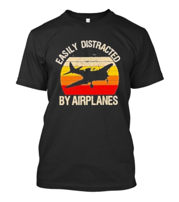 Easily Distracted By Airplanes Vintage Sunset T-Shirt