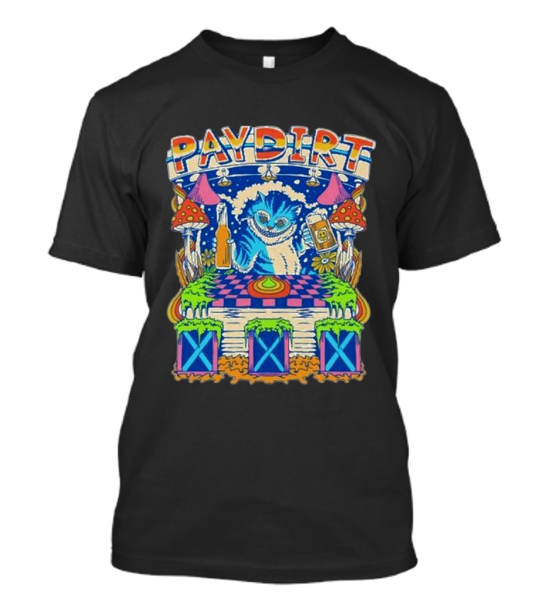 Sajaklamo Paydirt Psychedelic Cat With Mushrooms And Cosmic Elements T-Shirt