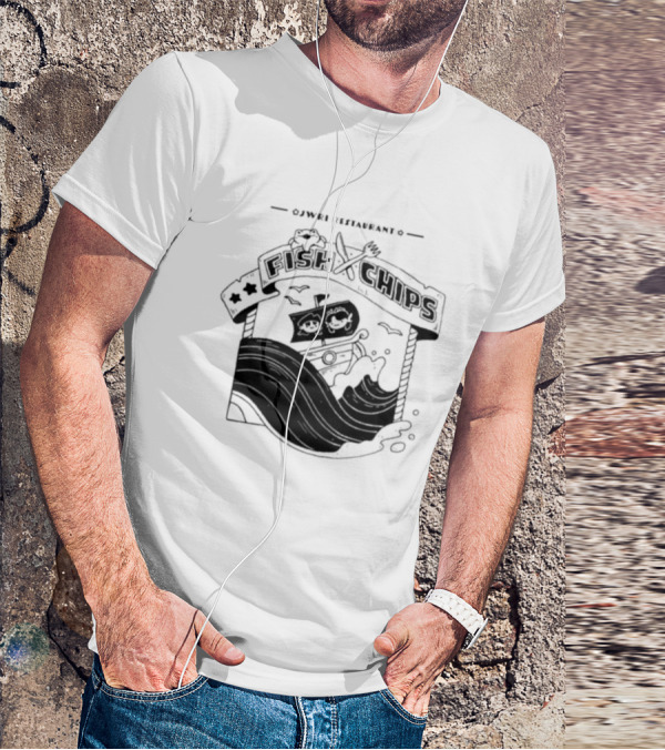 Jwri Restaurant Fish Chips Boat Adventure Waves T-Shirt