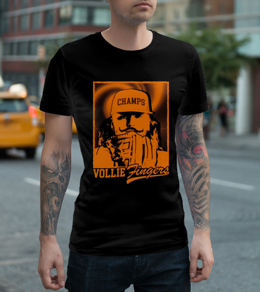 Vollie Fingers Champs Baseball Icon with Glove and Hat T-Shirt