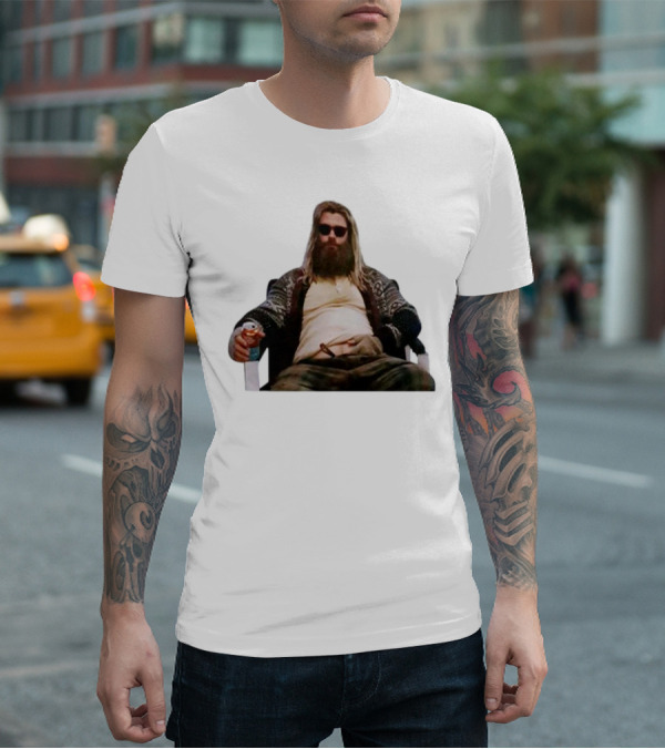 Marvel Avengers Endgame Fat Thor Sitting Relaxed With Drink T-Shirt