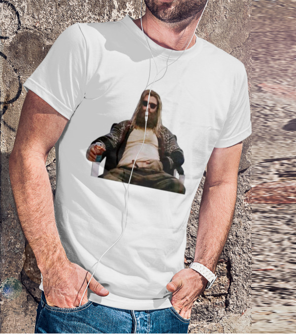 Marvel Avengers Endgame Fat Thor Sitting Relaxed With Drink T-Shirt