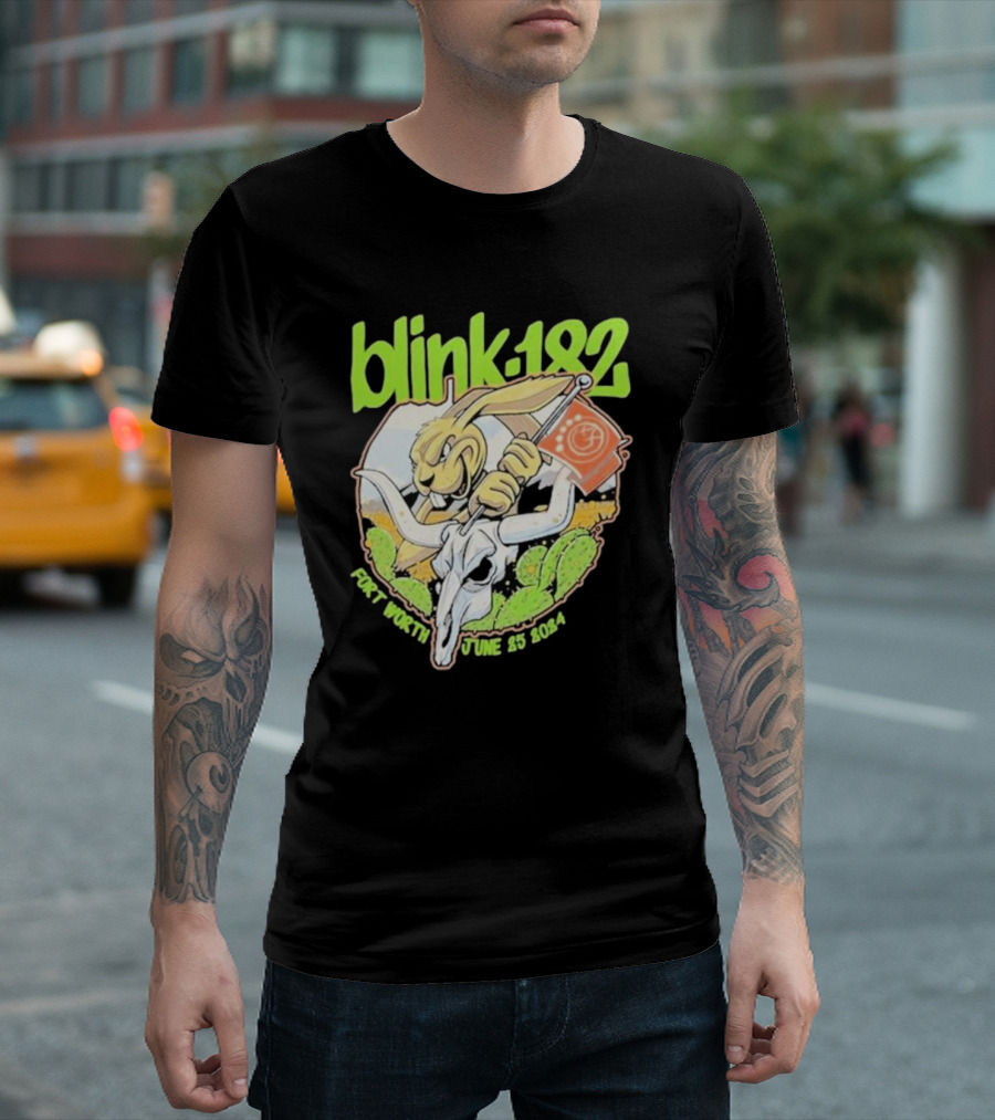 Blink-182 Fort Worth June 25 2024 Cactus Bunny Holding Flag T-Shirt