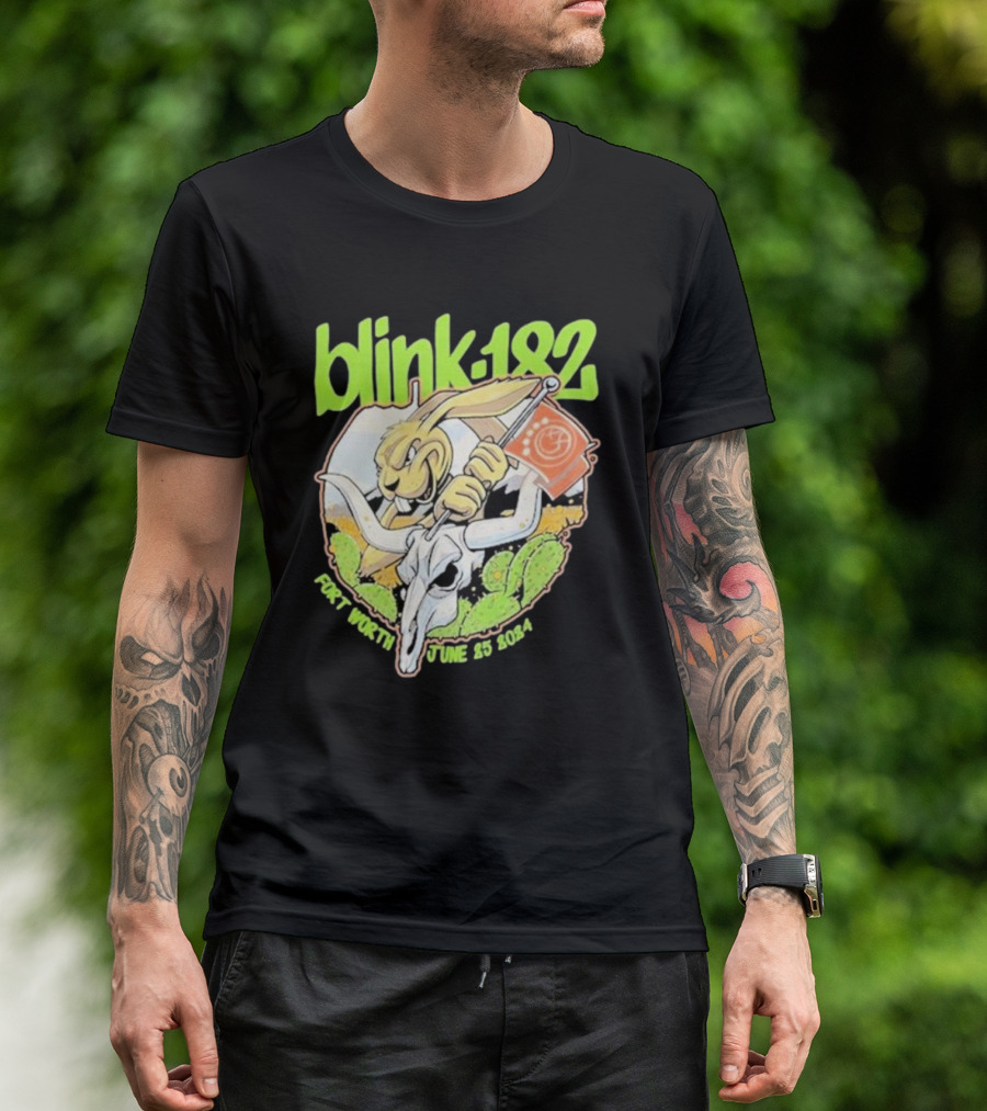 Blink-182 Fort Worth June 25 2024 Cactus Bunny Holding Flag T-Shirt