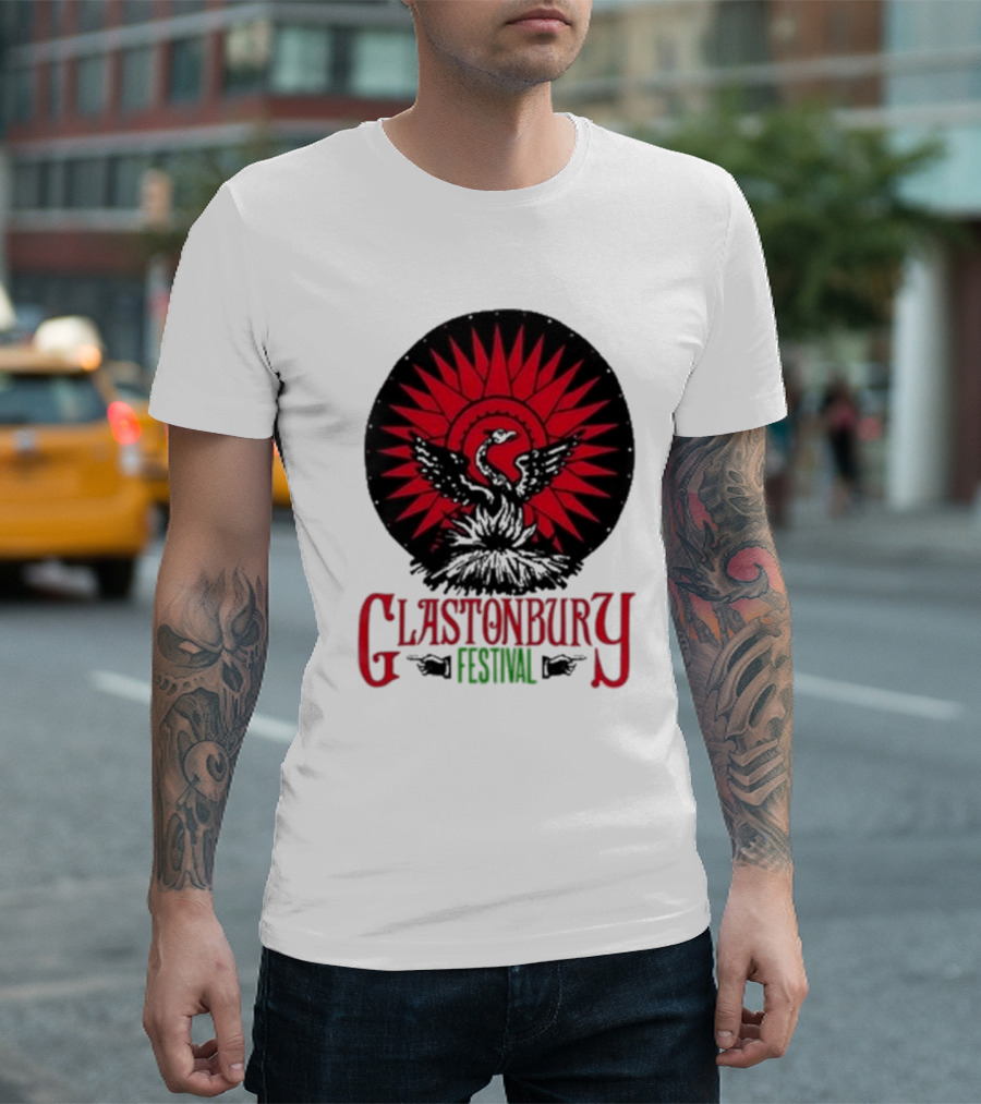 Glastonbury Festival 2024 Phoenix Red Sunburst T-Shirt