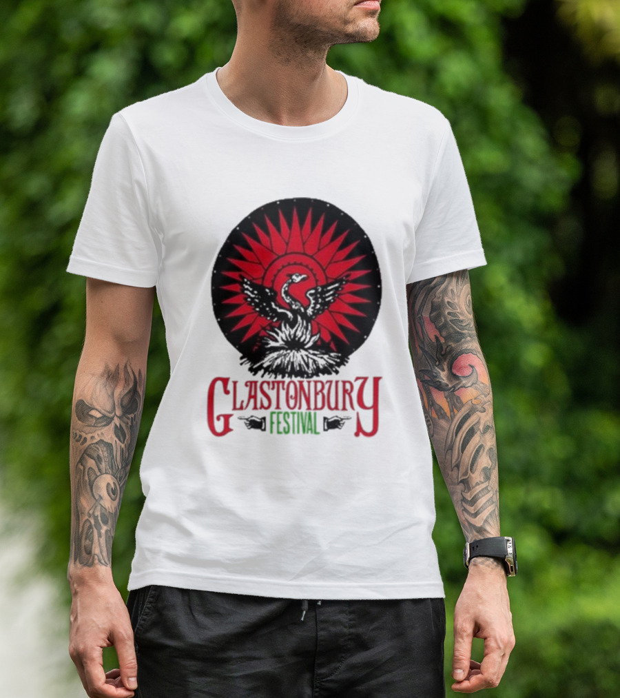 Glastonbury Festival 2024 Phoenix Red Sunburst T-Shirt