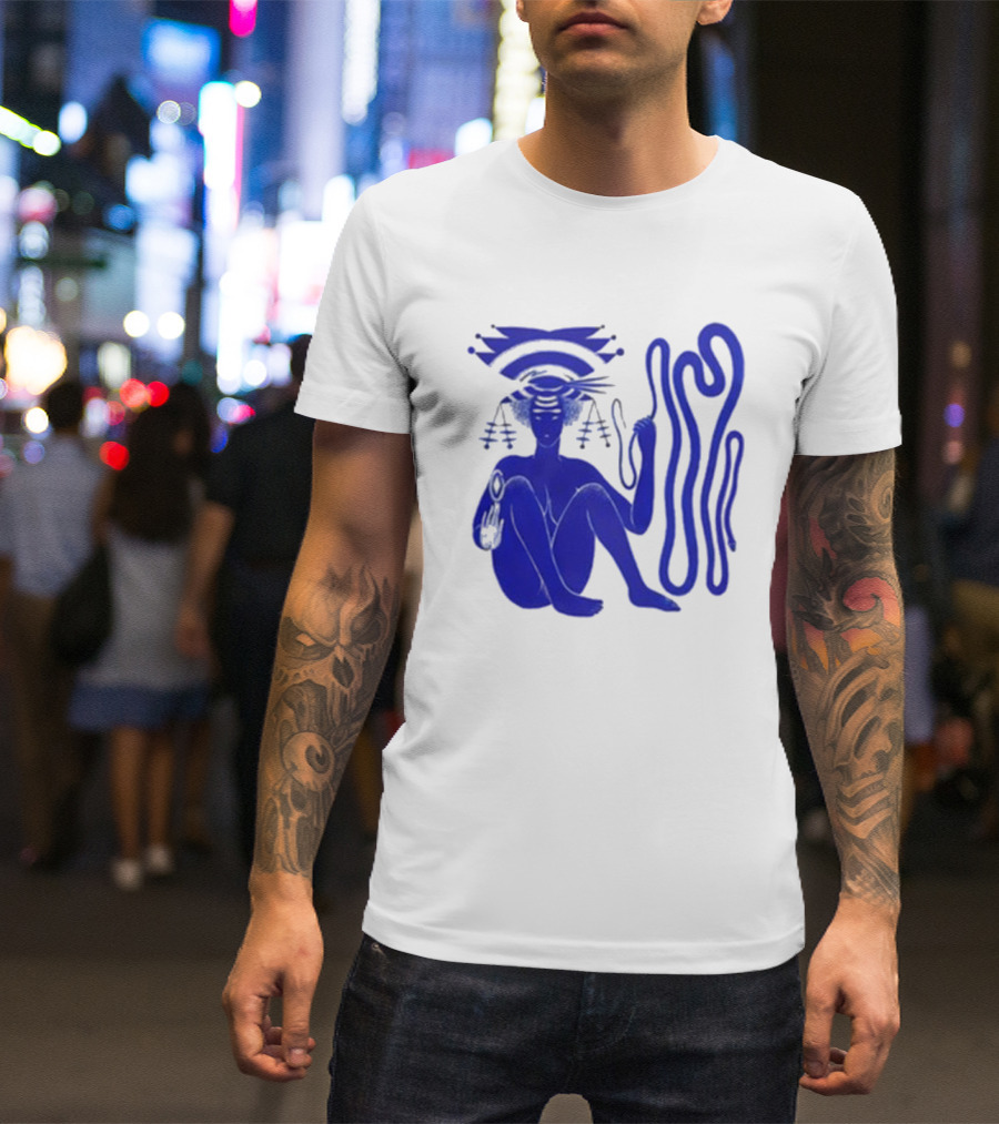 Hiatus Kaiyote Love Heart Cheat Code Abstract Blue Figure With Spiral Elements T-Shirt