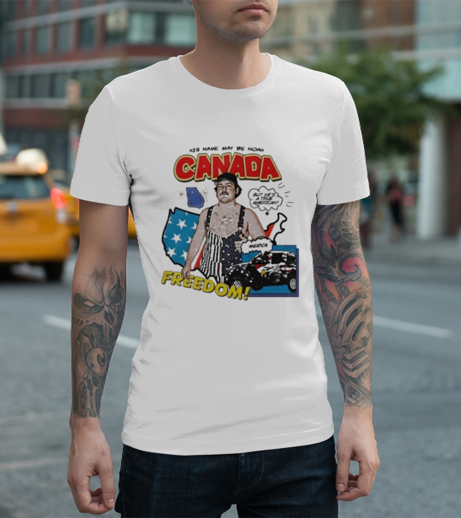 His Name May Be Noah Canada Freedom But He's a True American with USA Map and Stars T-Shirt