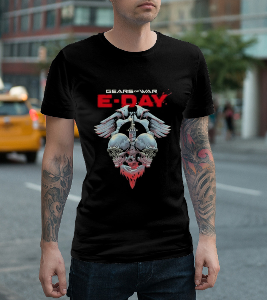 Gears Of War E-Day Skulls And Weaponry Design By Luke Preece T-Shirt