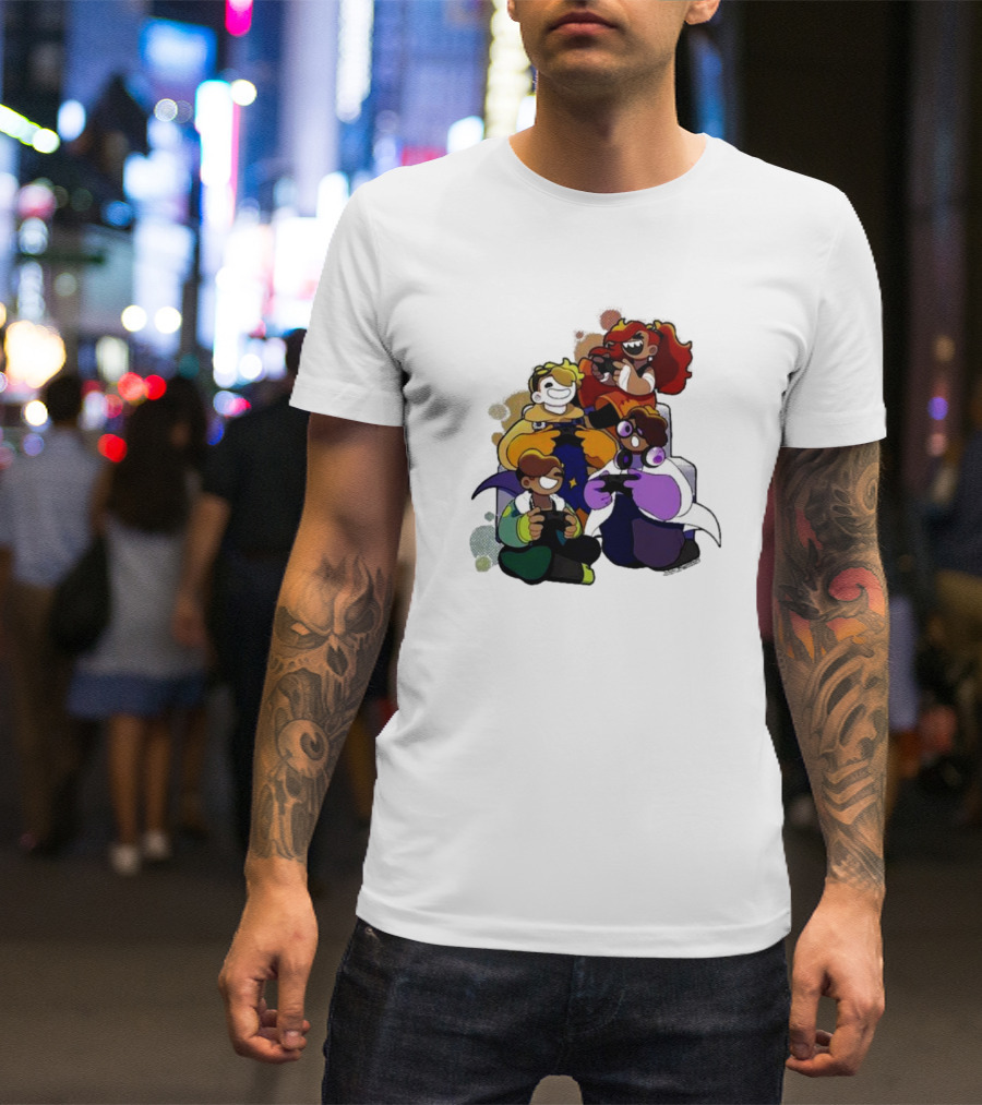 Bish Bash Bots Colorful Cartoon Characters Gaming Together T-Shirt