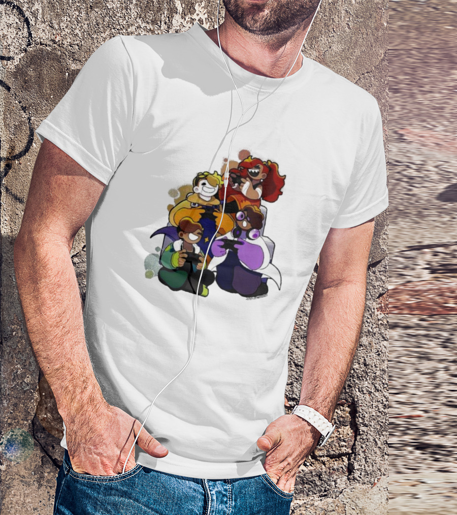 Bish Bash Bots Colorful Cartoon Characters Gaming Together T-Shirt