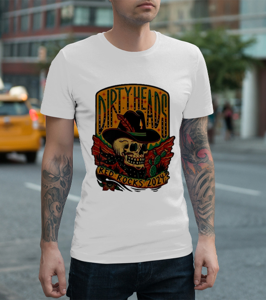 DIRTY HEADS Red Rocks 2024 Skull Cactus Desert Scene T-Shirt