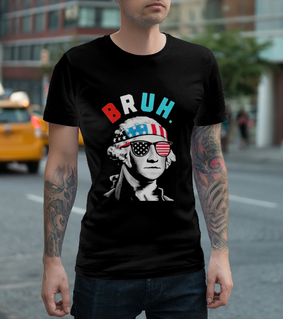 George Washington Bruh 4th Of July 2024 American Flag Glasses Bandana T-Shirt
