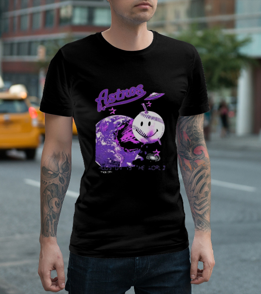 Astros Houston Cosmic Baseball World Space City Iconic Smiley Planetary Galaxy T-Shirt
