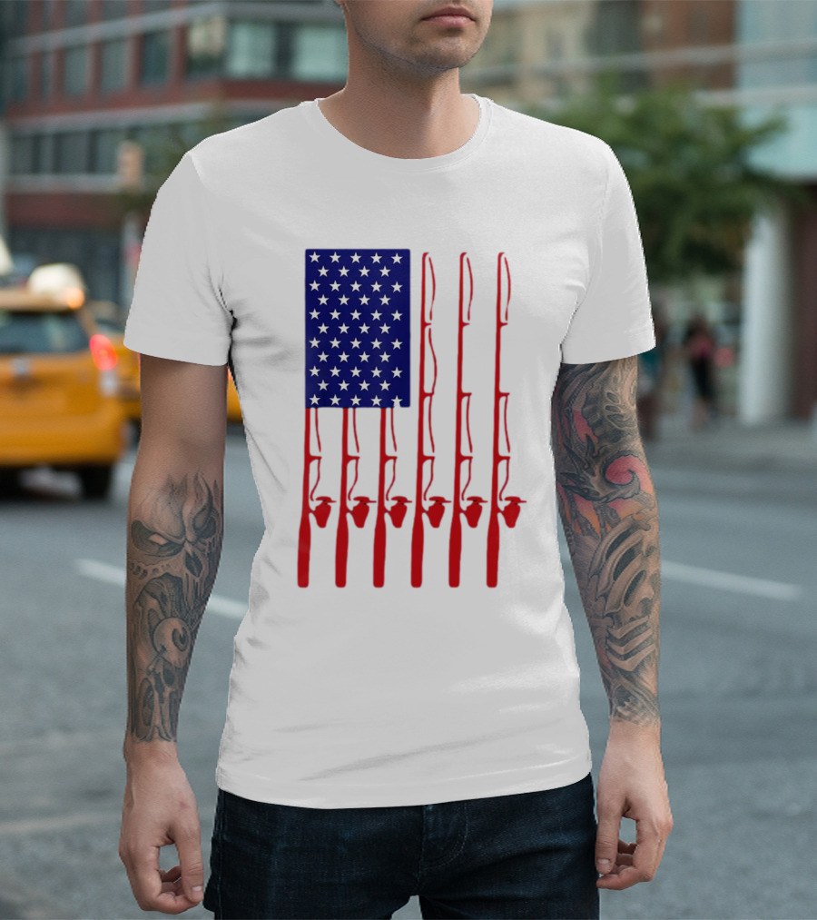 Fathers Day Fishing American Flag T-Shirt