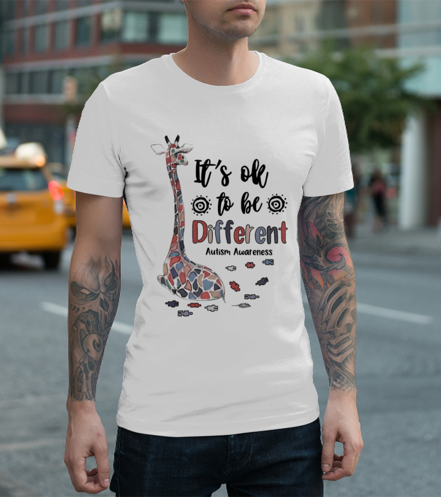 It's Ok To Be Different Giraffe Autism Awareness T-Shirt