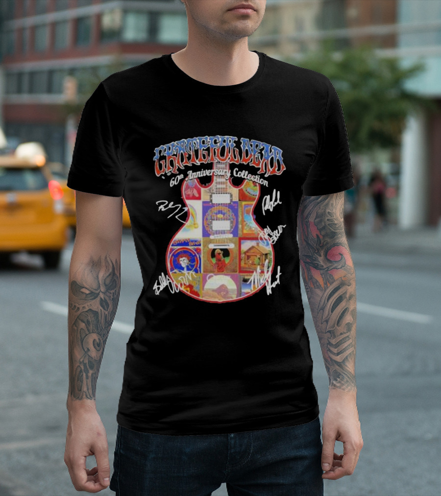 Grateful Dead 60th Anniversary Collection Guitar Art with Band Signatures T-Shirt