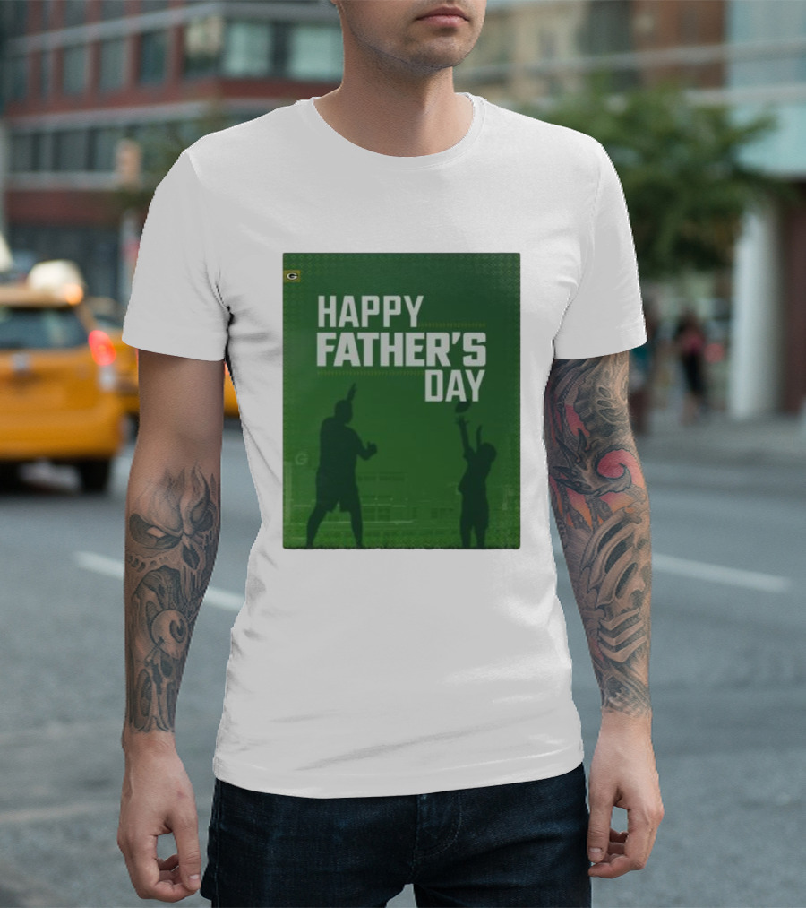 Green Bay Packers Happy Father's Day 2024 Silhouette Football T-Shirt