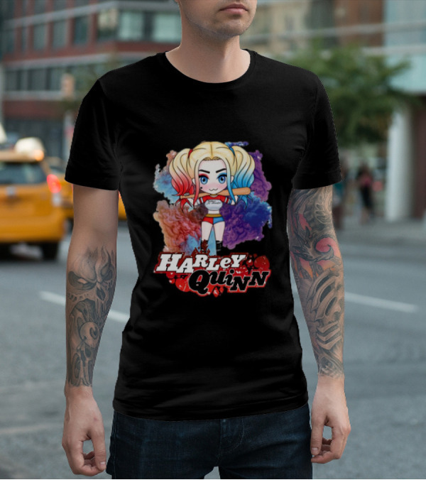Harley Quinn Birds Of Prey Chibi Colorful Background T-Shirt