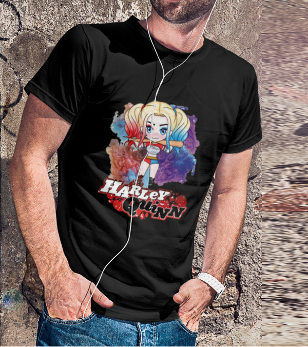 Harley Quinn Birds Of Prey Chibi Colorful Background T-Shirt