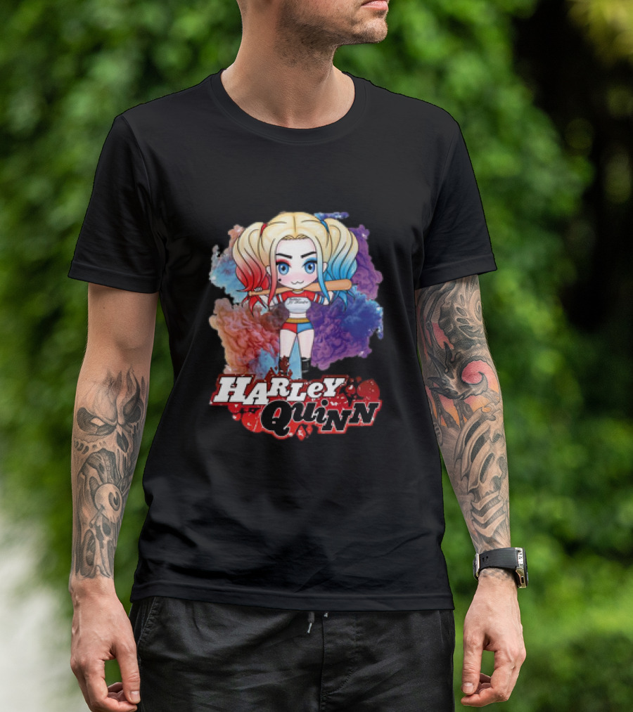 Harley Quinn Birds Of Prey Chibi Colorful Background T-Shirt