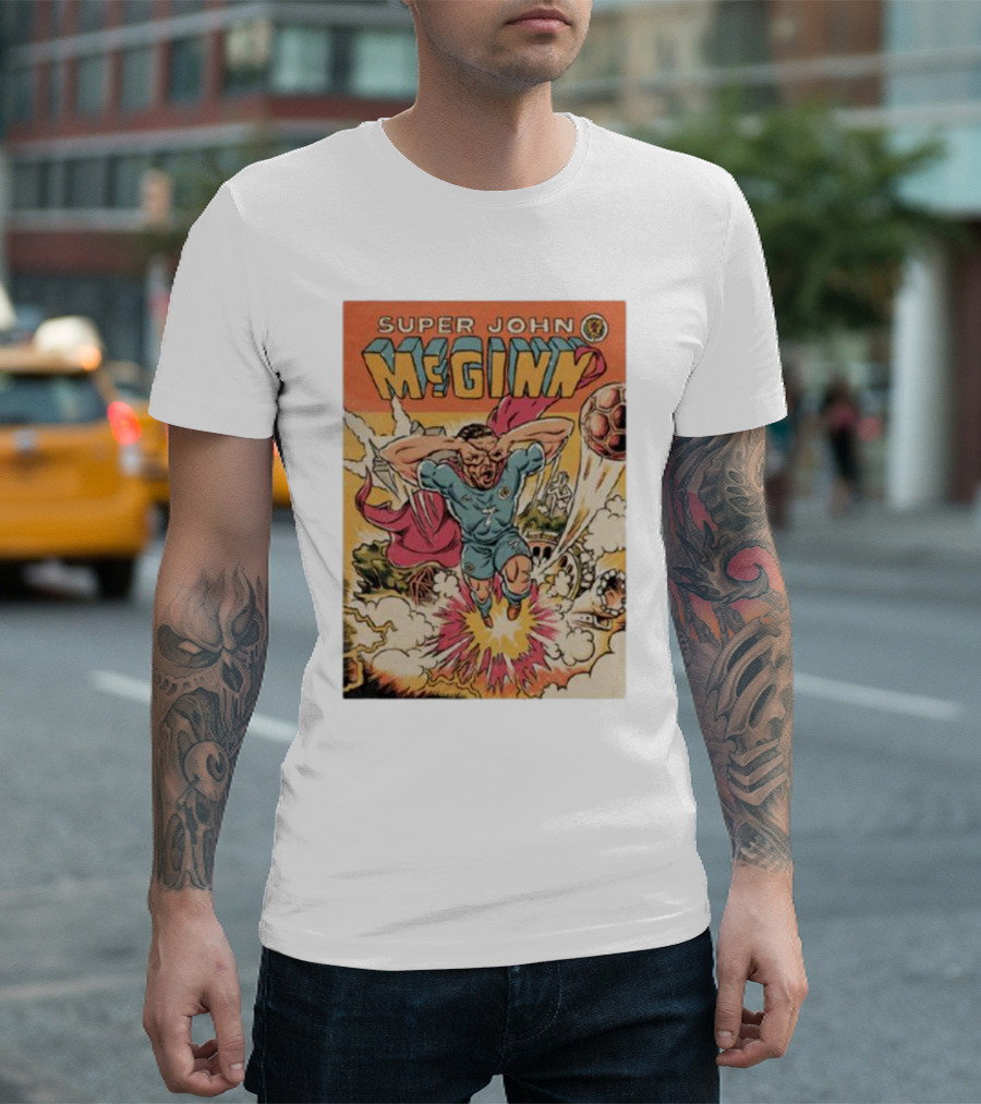 Super John McGinn Flying Hero Soccer Explosion Action Comic T-Shirt