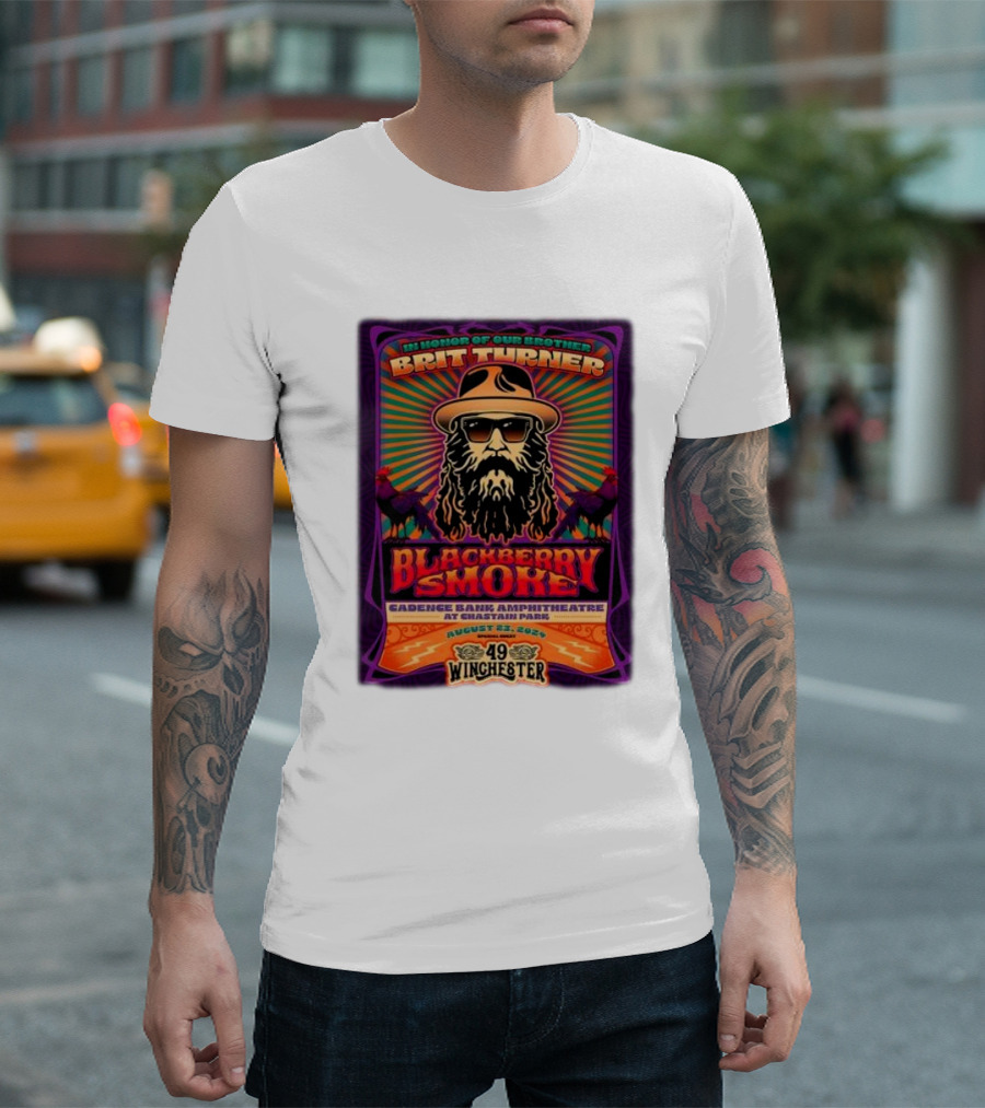 Brit Turner Honor Blackberry Smoke Cadence Bank Amphitheatre Chastain Park August 23 2024 49 Winchester T-Shirt