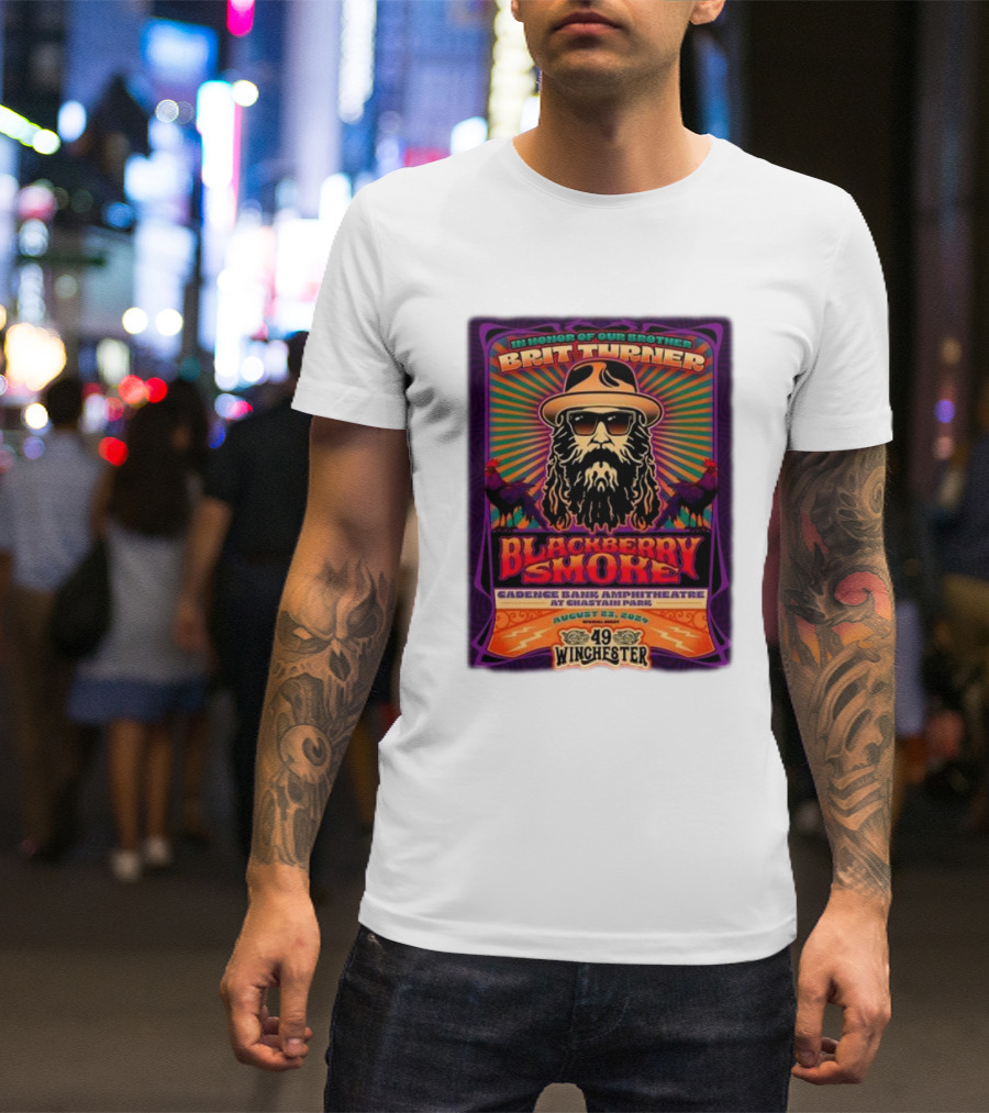 Brit Turner Honor Blackberry Smoke Cadence Bank Amphitheatre Chastain Park August 23 2024 49 Winchester T-Shirt