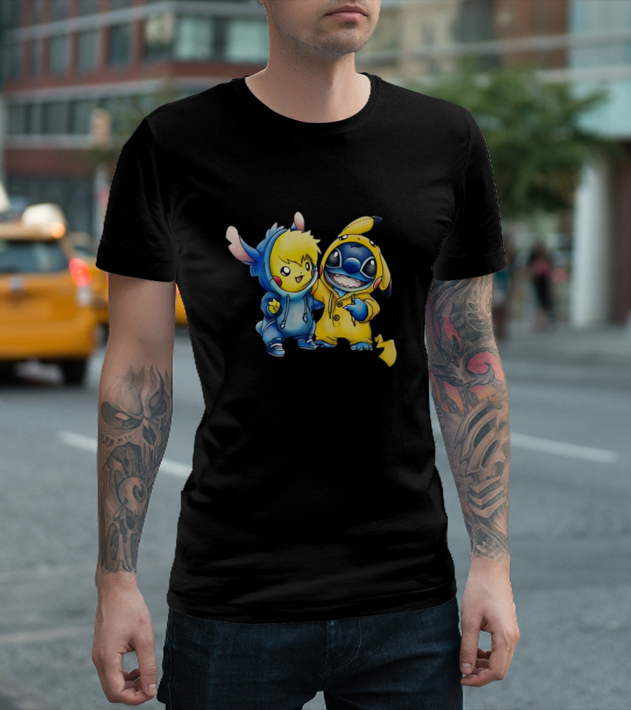 Disney Lilo Stitch Pikachu Pokemon Crossover Character T-Shirt