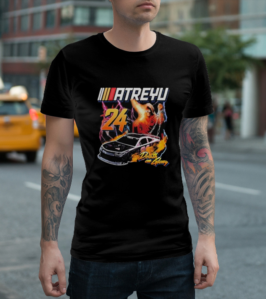 ATREYU 24 Death Or Glory Racing Theme With Flaming Car And Lightning Chains T-Shirt