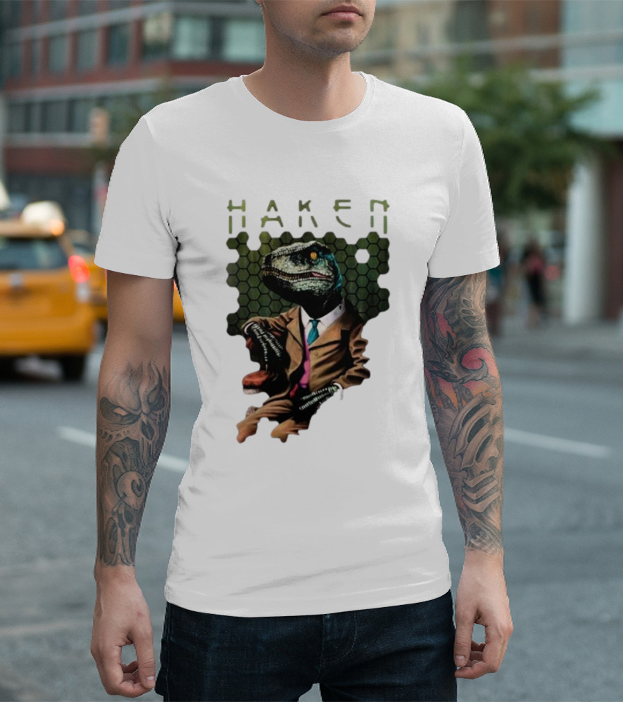 Haken Raptor Sophisticated Dinosaur In Suit T-Shirt