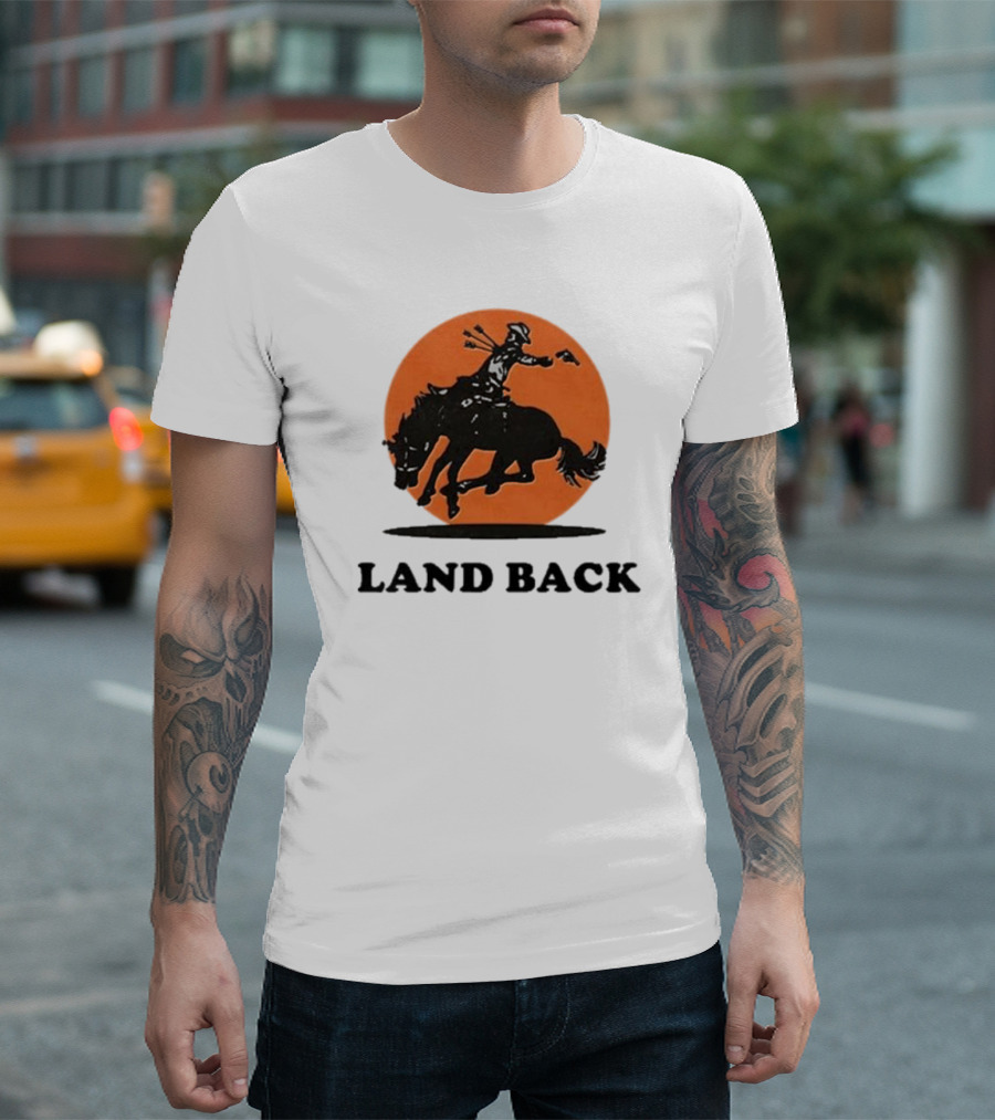 Krime Land Back Cowboy Silhouette With Orange Circle T-Shirt